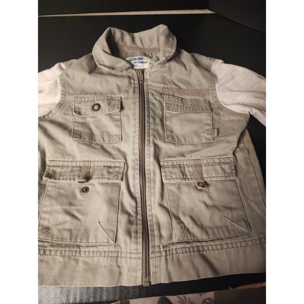 Genuine Kids OshKosh Toddler Boys Utility Jacket Green Gray Full Zip 3T
